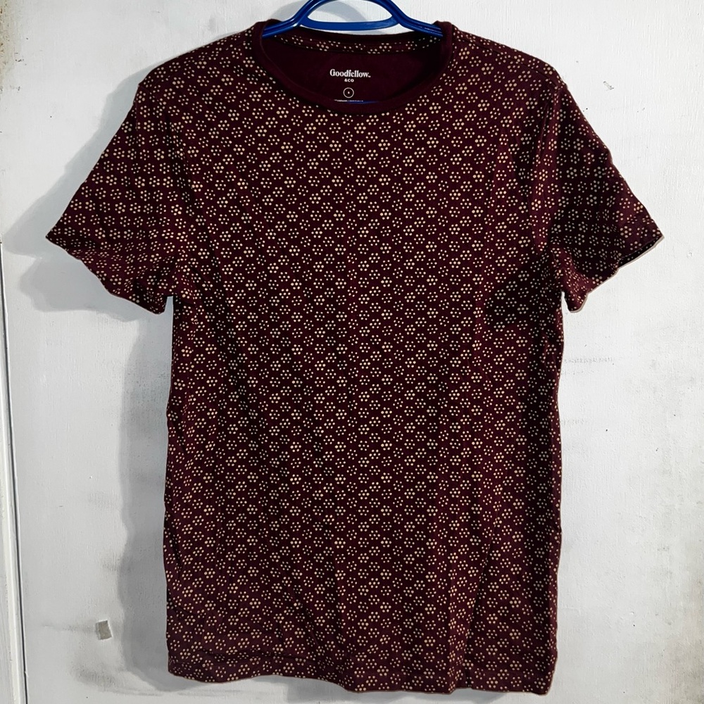 Goodfellow & Co Maroon Patterned 100% Cotton Short Sleeve T-shirt Size Small